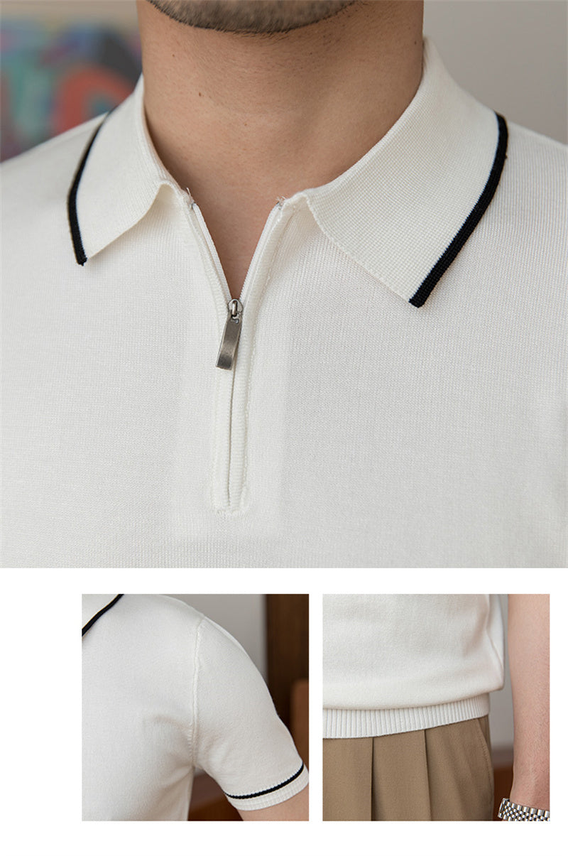 Men’s Zipped Contrast Knit Polo Shirt