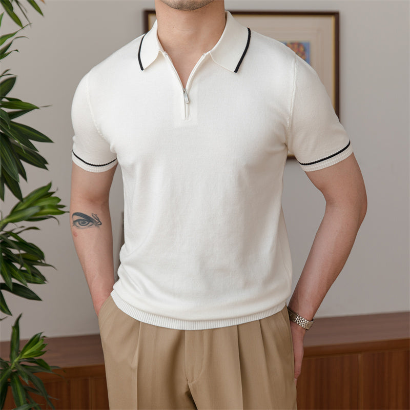 Men’s Zipped Contrast Knit Polo Shirt