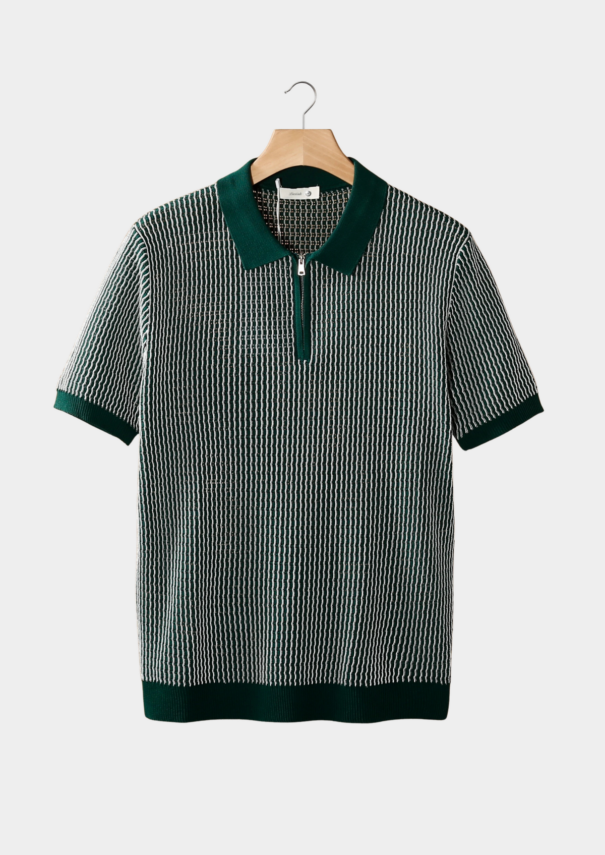 GEOMETRIC TEXTURED ZIPPER POLO