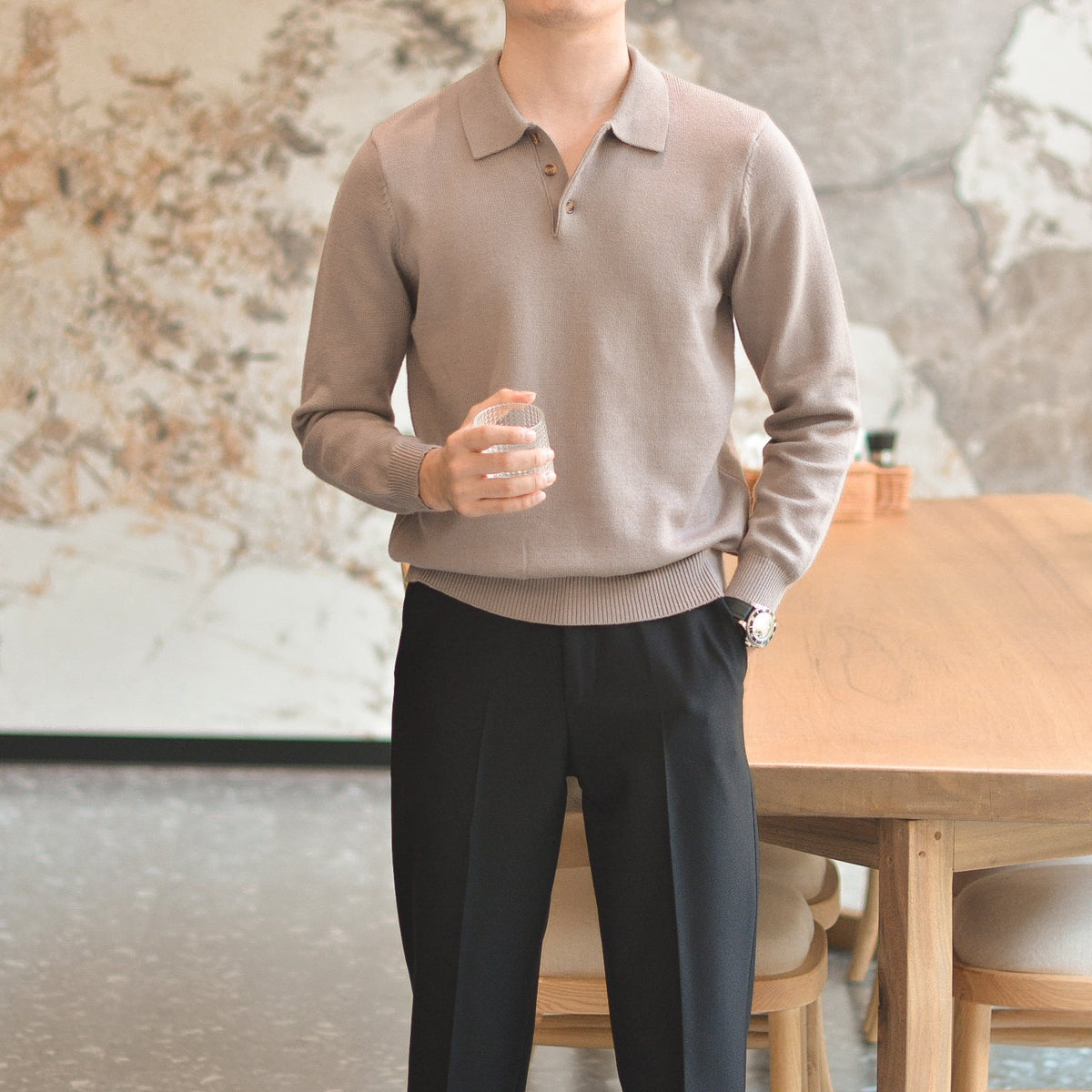Men’s Long Sleeve Knit Polo Shirt