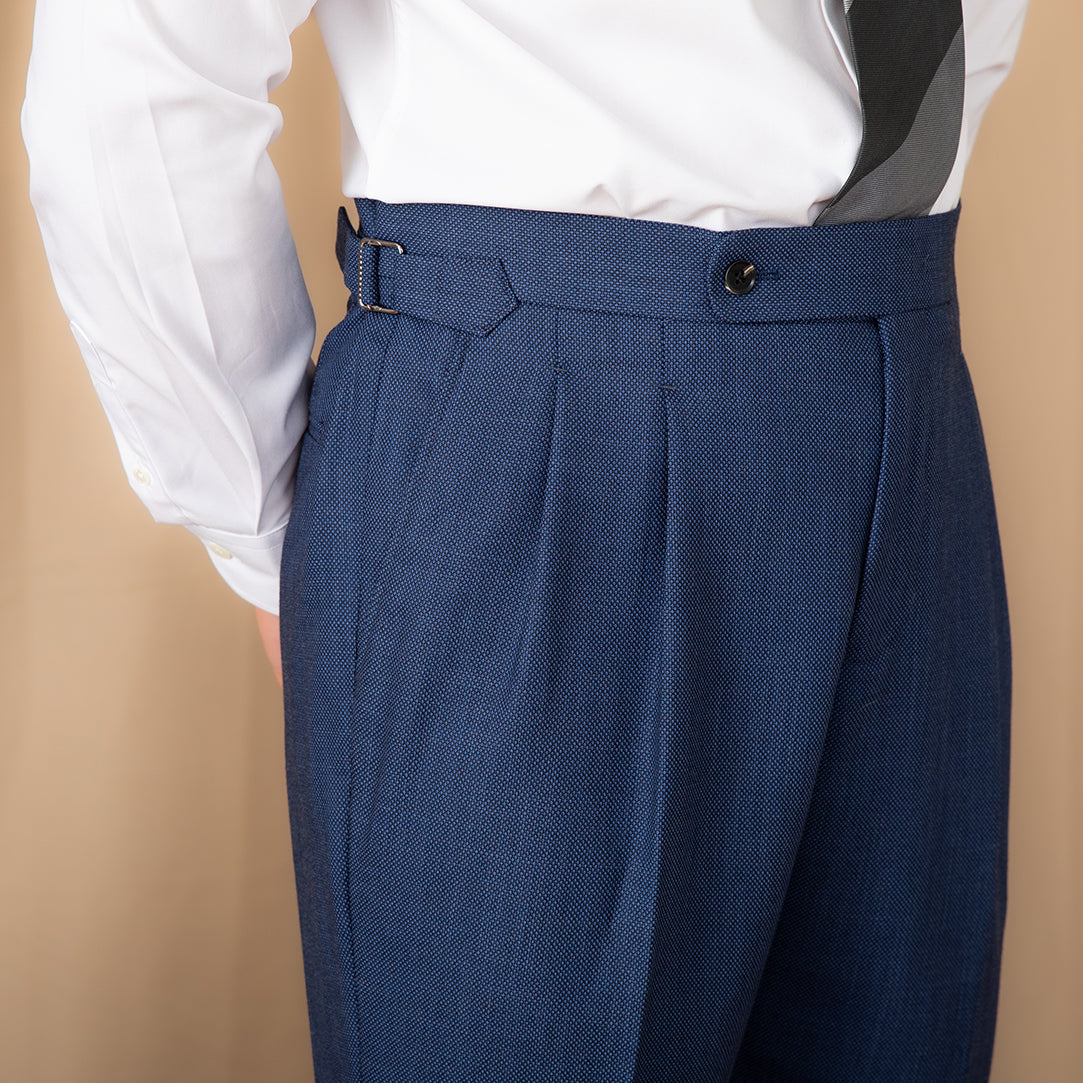 Men's Birdseye Textured Trousers with Double Pleats