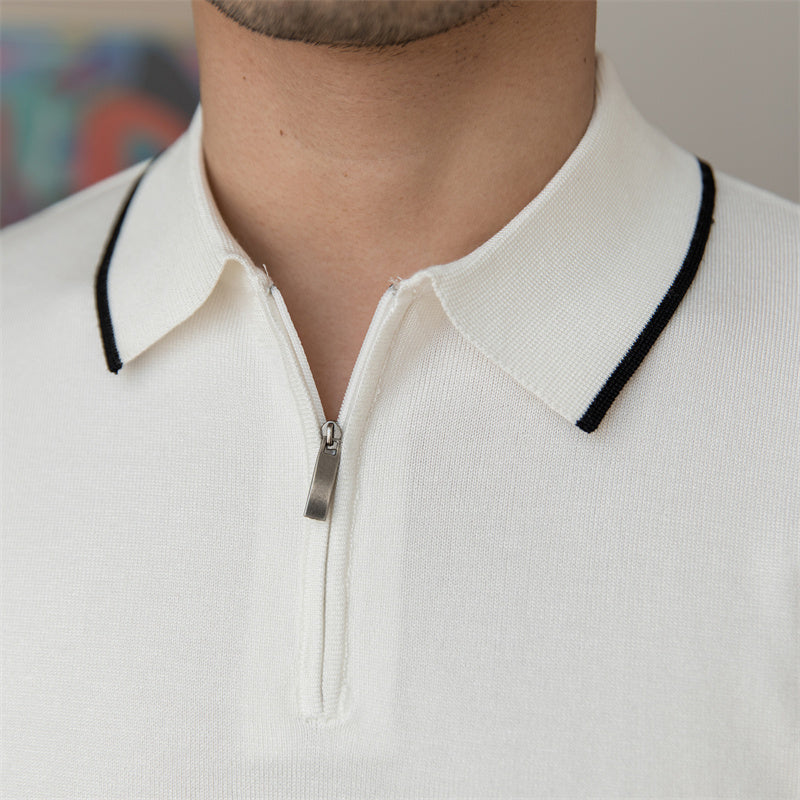 Men’s Zipped Contrast Knit Polo Shirt