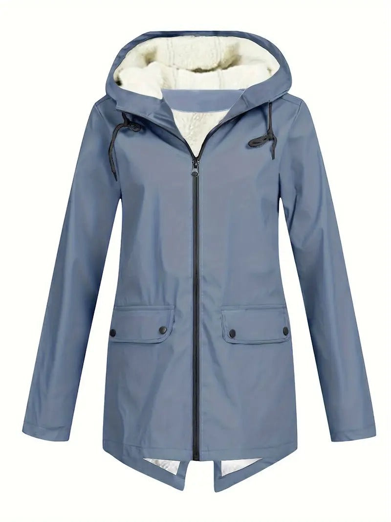 Women's Hooded Winter Jacket, Wind-Resistant, Zip Closure, Flap Pockets, Transitional Jacket