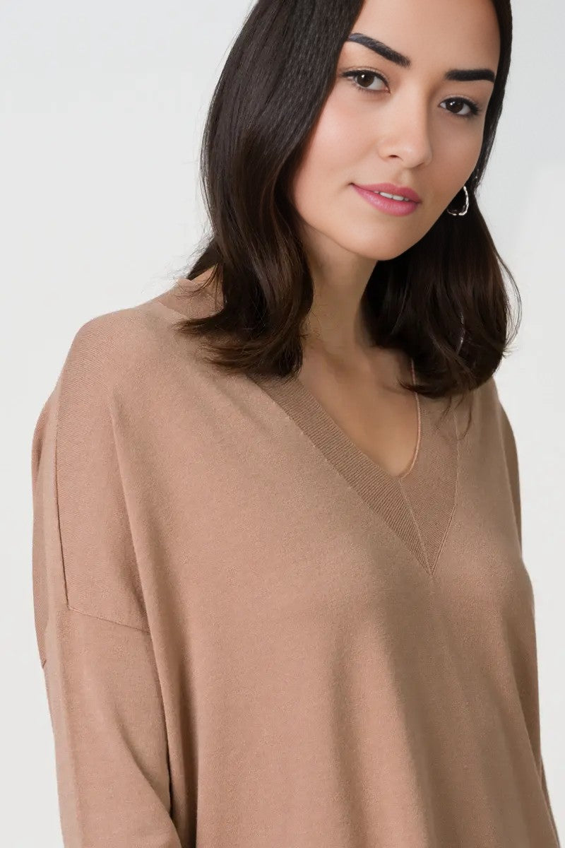Women's Chestnut Brown V-Neck Sweater