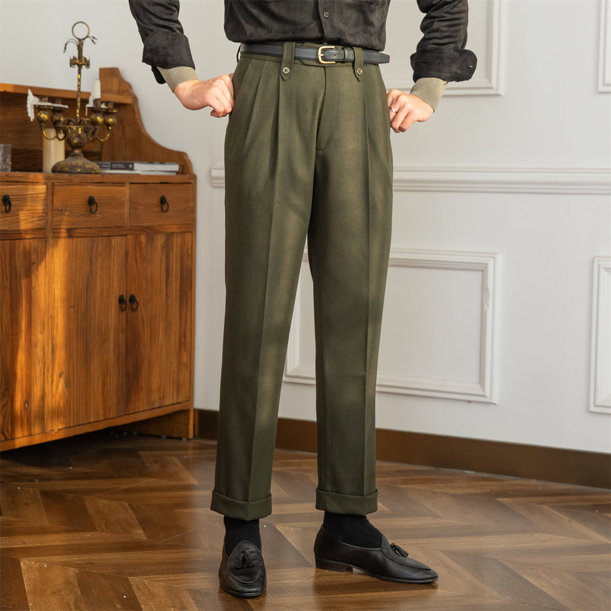 Men's Wool Blend Pleated Trousers