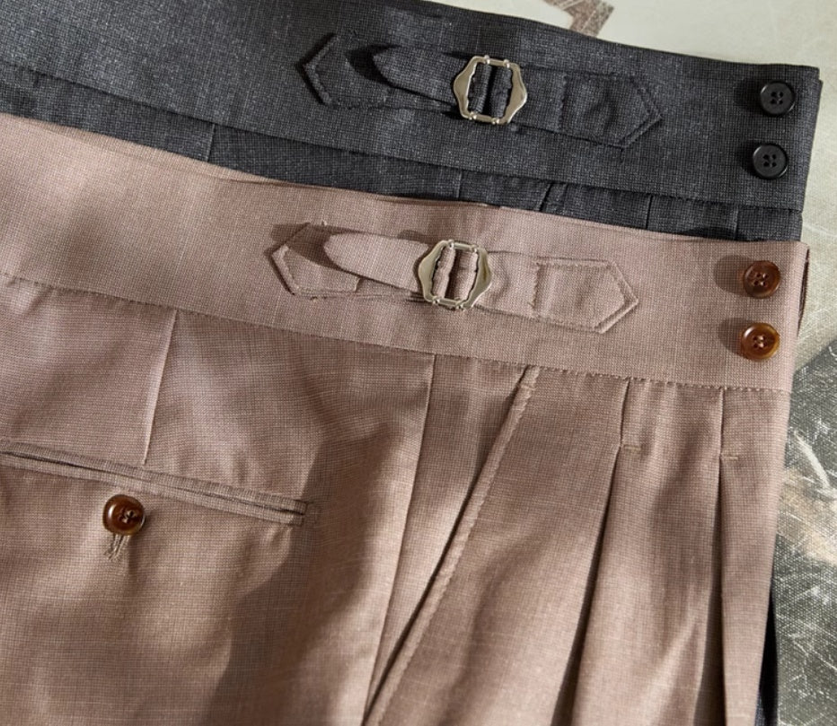 Men's Trieste Straight Fit Double Button Pleated Trousers