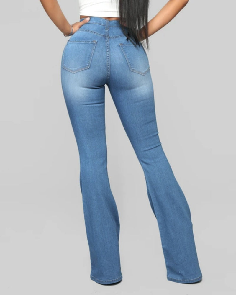 Women’s High-Waist Flared Stretch Jeans, Slim Fit Denim Trousers, Multicolor