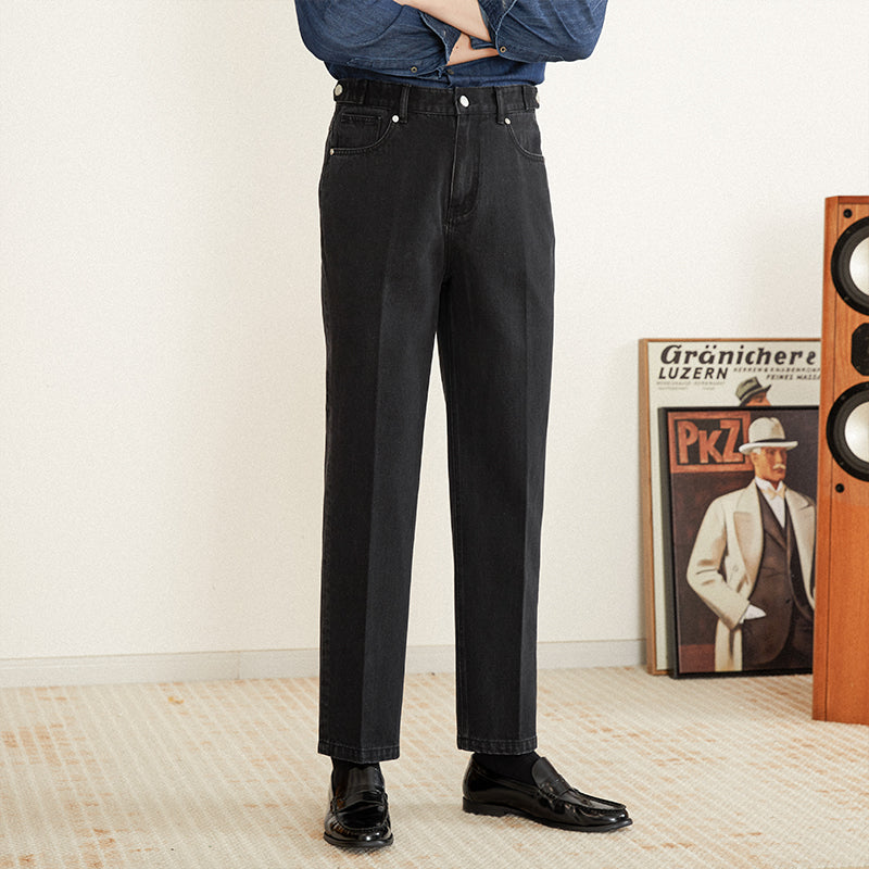 Men's Cotton Denim Trousers with Pleats