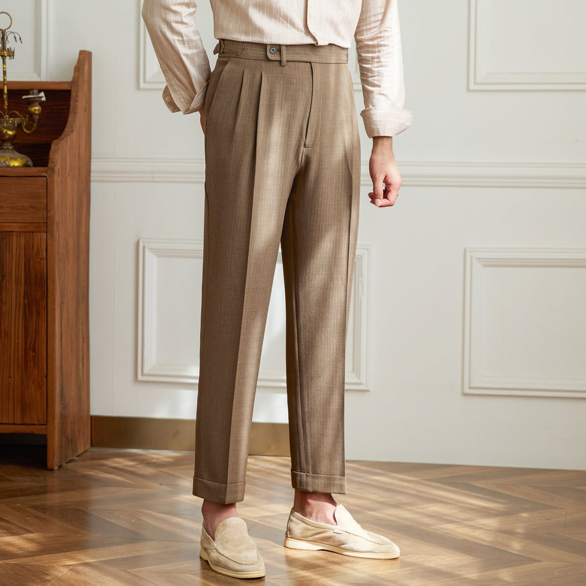 Men’s Wool Blend Straight Fit Double Pleated Trousers