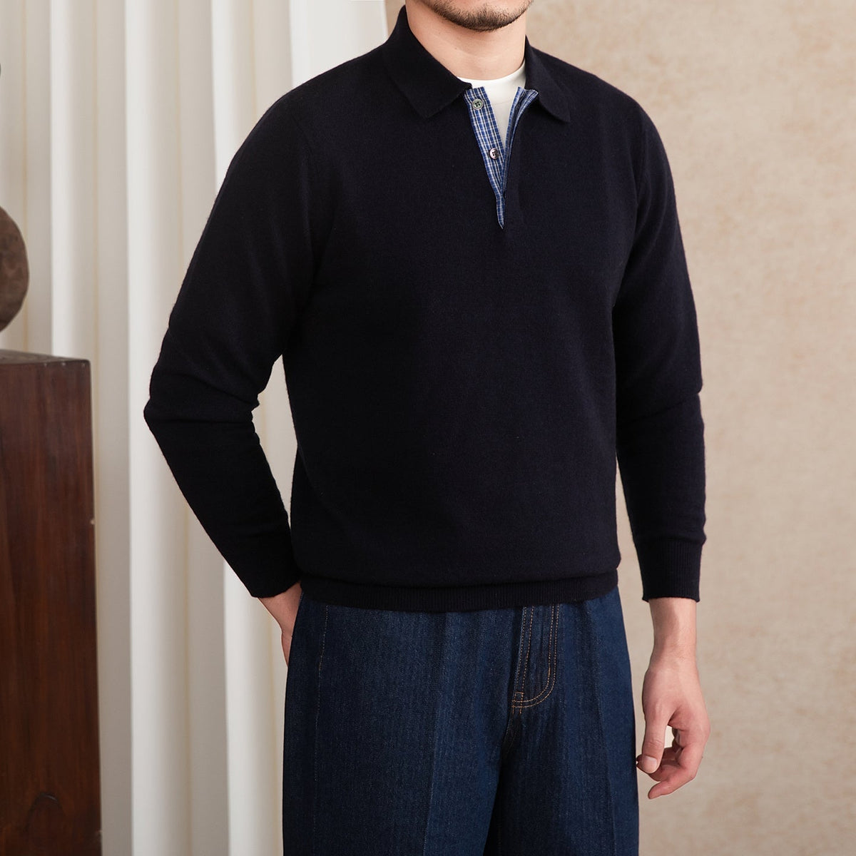 Men's Wool Blend Long Sleeve Polo