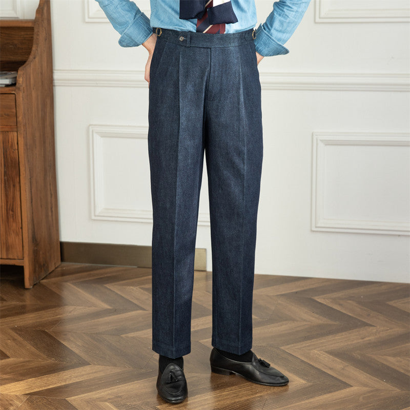 Men's Cotton Straight-Fit Trousers with Pleats