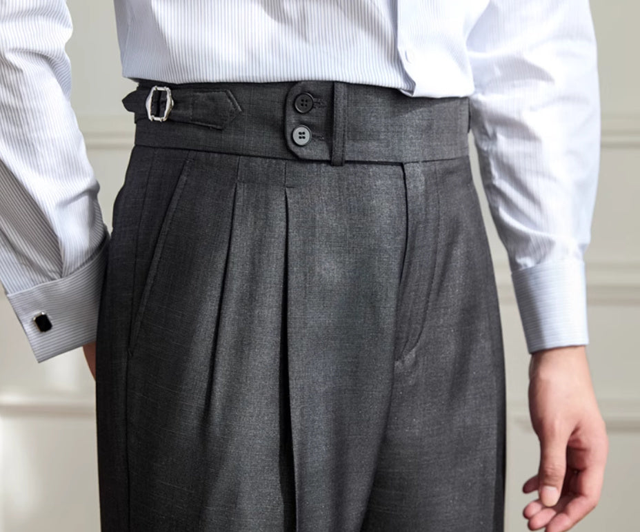 Men's Trieste Straight Fit Double Button Pleated Trousers