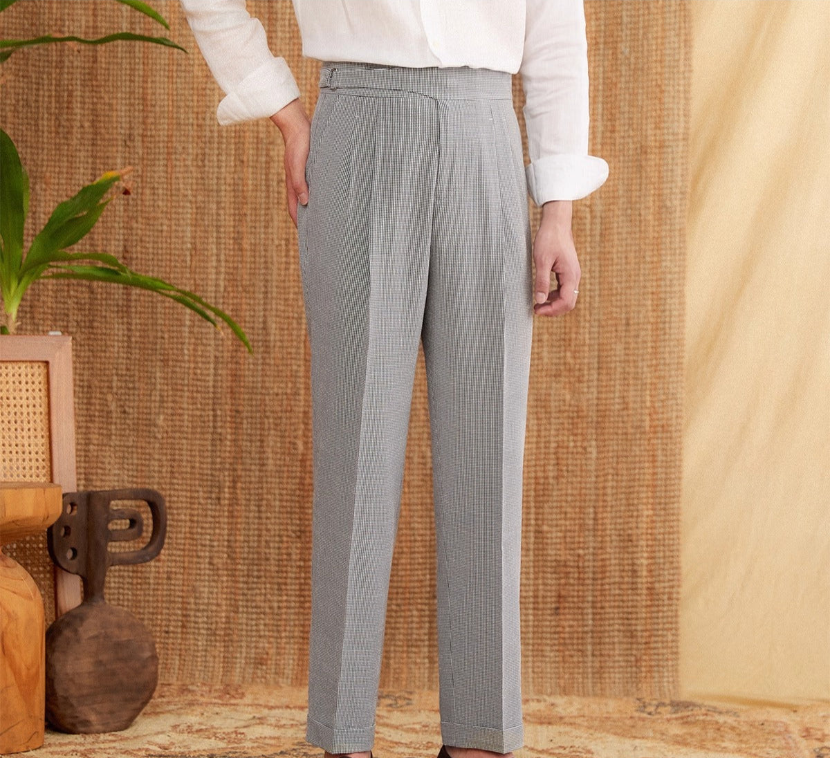 Men's Portovenere Seersucker Houndstooth High Waisted Trousers