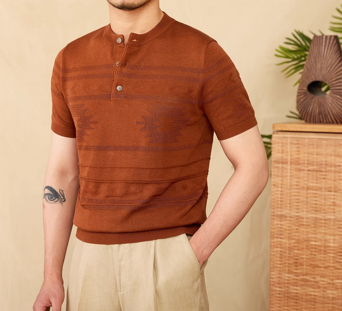 Men's Navajo Essential Cotton-Blend Henley