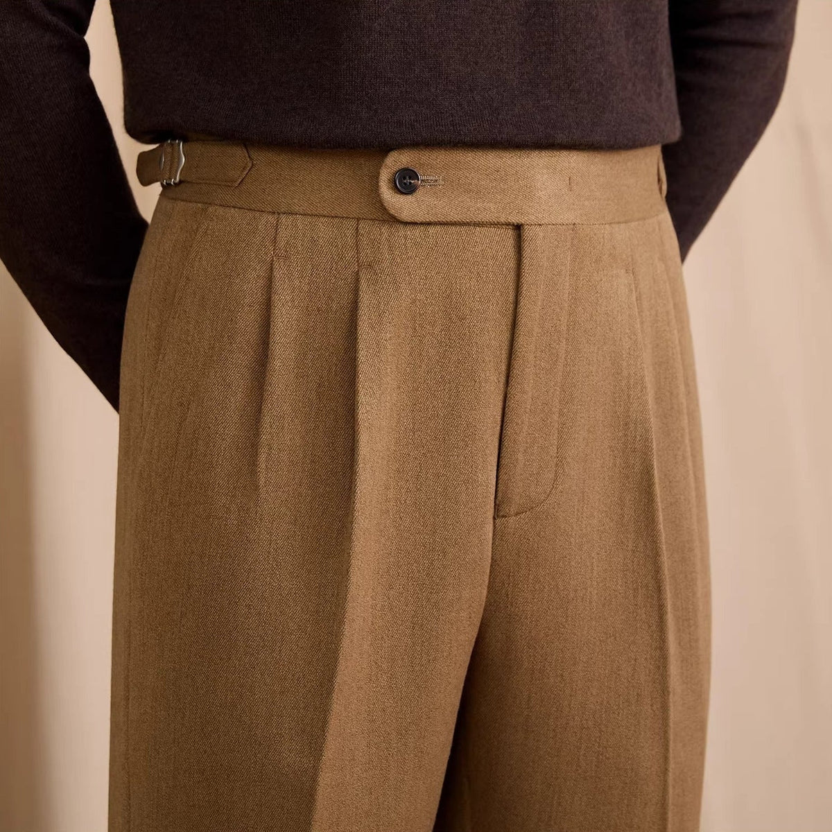 Men's Bern Wool Blend Herringbone High Waisted Trousers