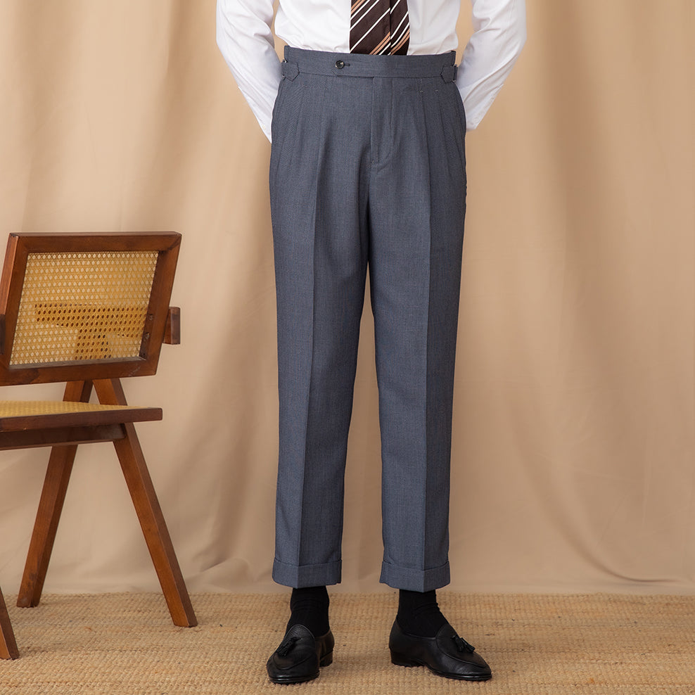 Men's Birdseye Textured Trousers with Double Pleats