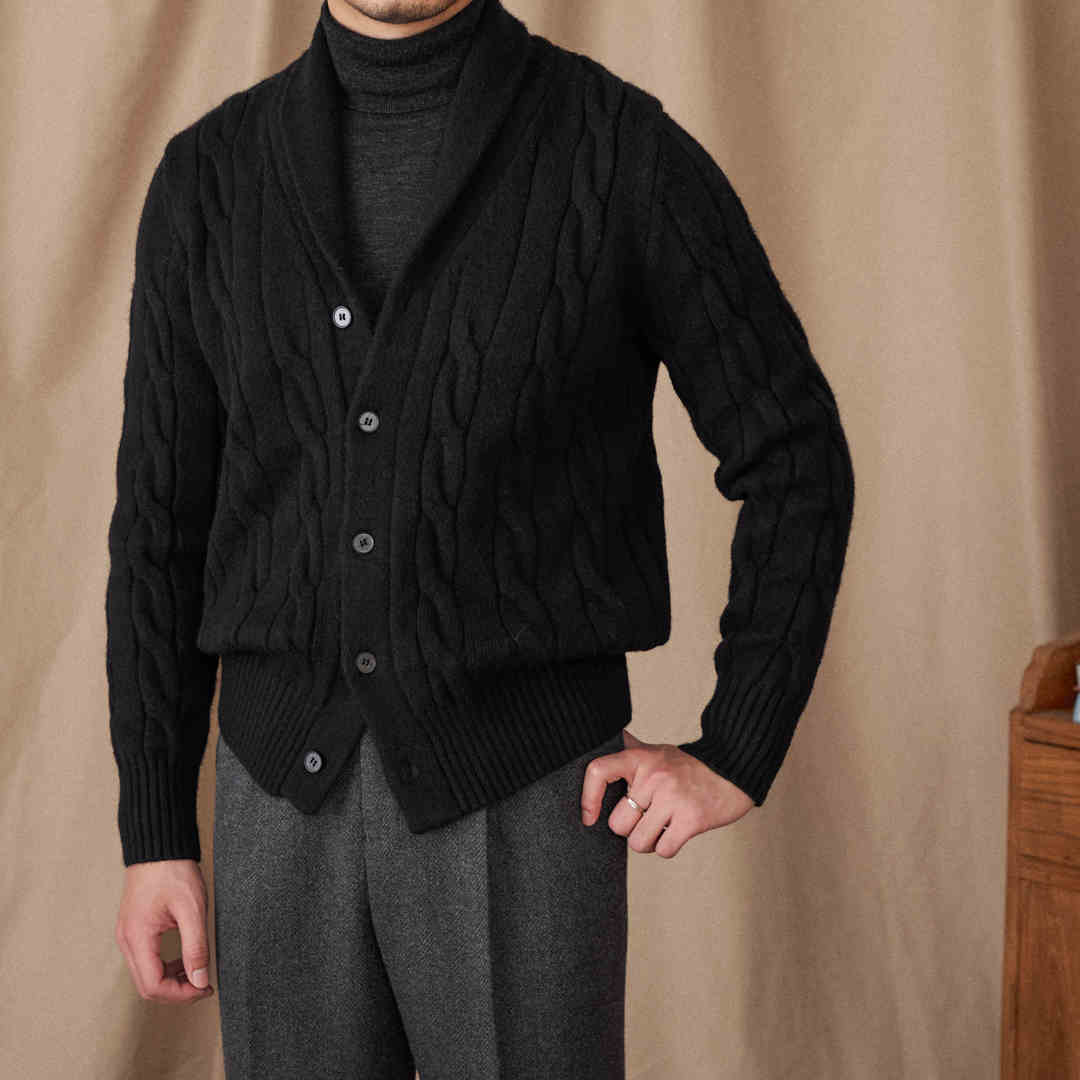 Men’s Cable Knit Shawl Collar Cardigan