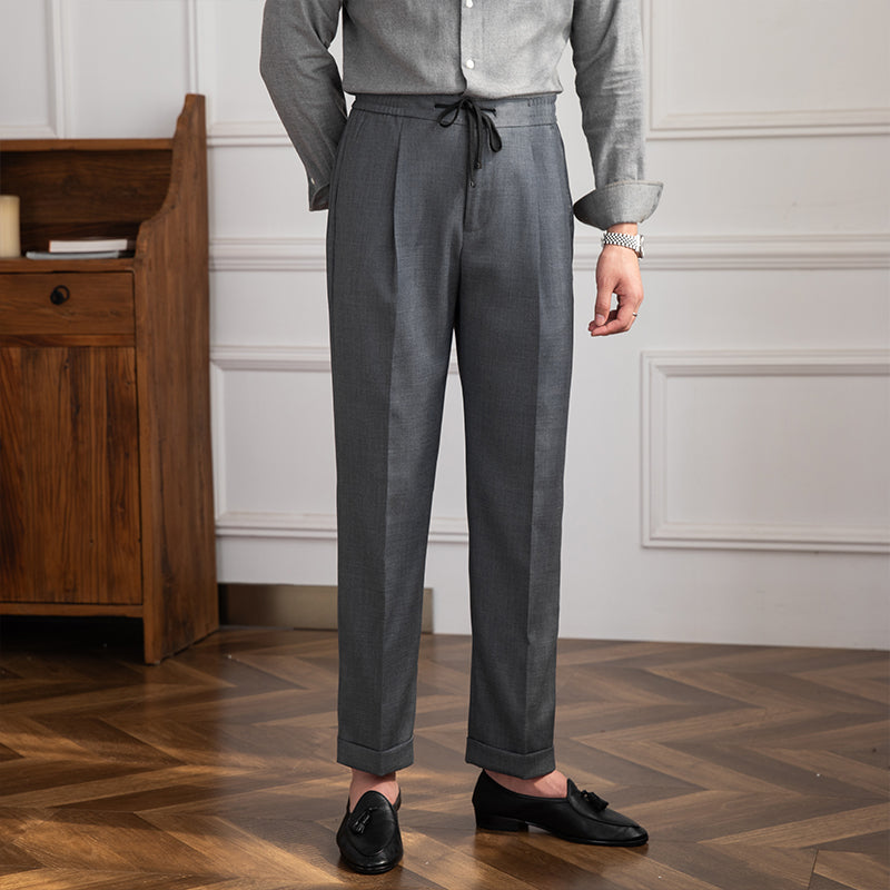 Men's Wool Trousers with Drawstring Waistband