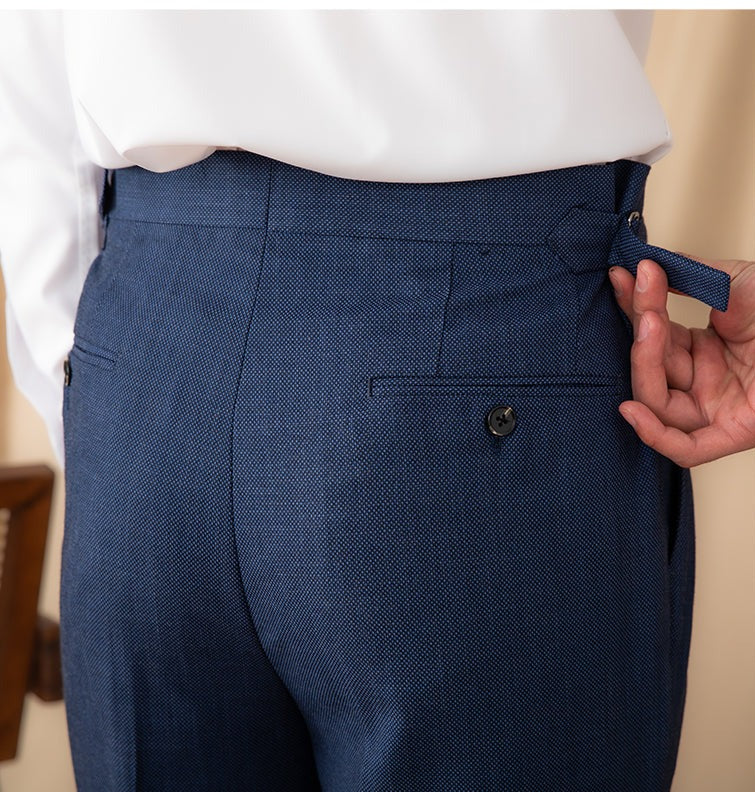 Men's Birdseye Textured Trousers with Double Pleats