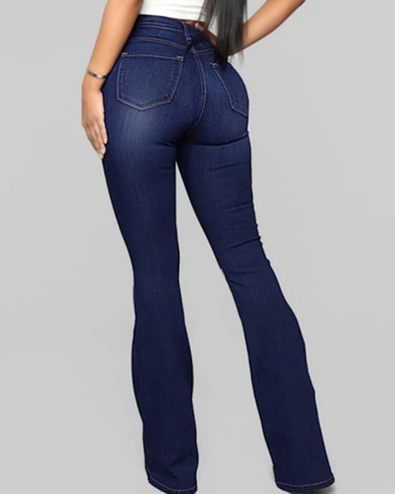 Women’s High-Waist Flared Stretch Jeans, Slim Fit Denim Trousers, Multicolor