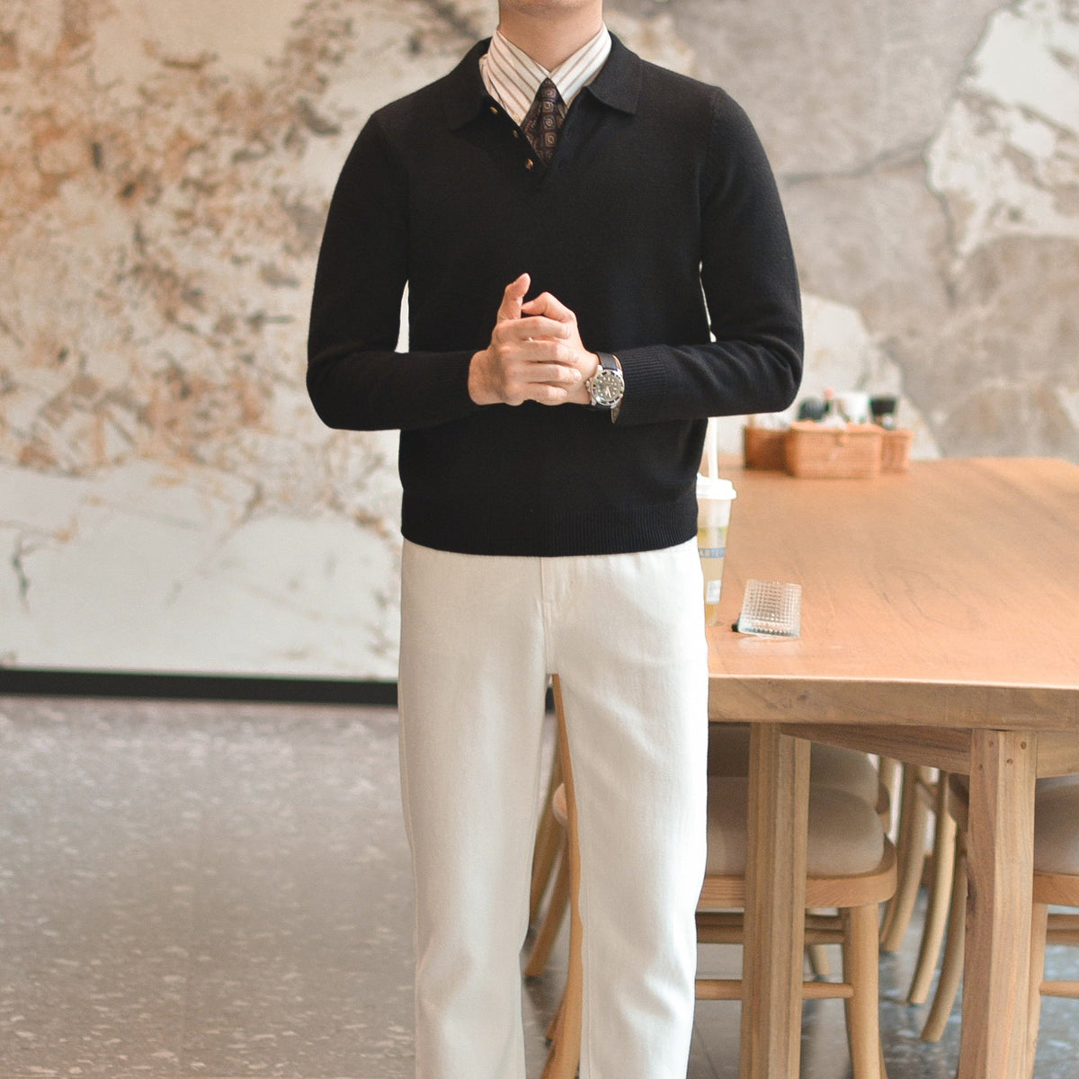 Men’s Long Sleeve Knit Polo Shirt