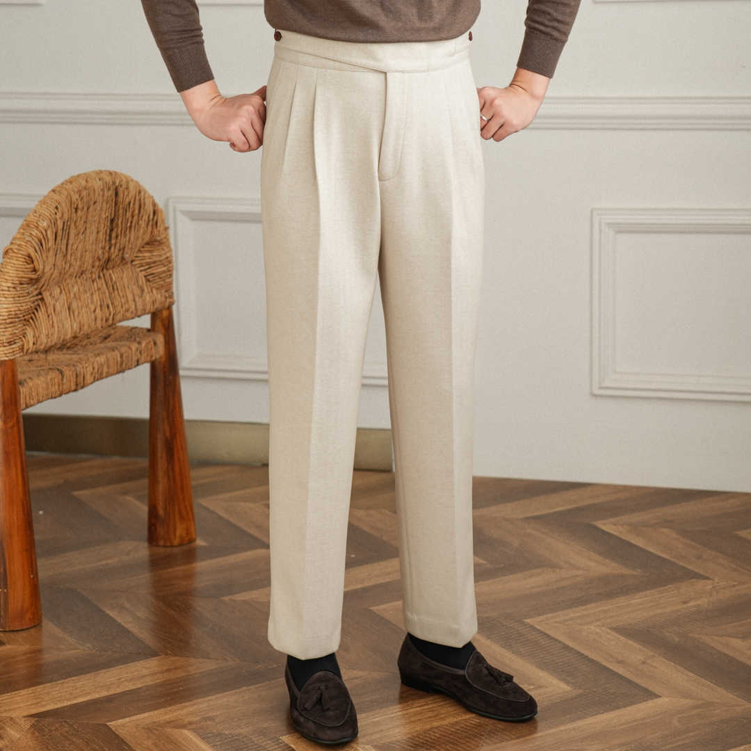 Men’s Wool Blend Straight Fit Double Pleated Trousers