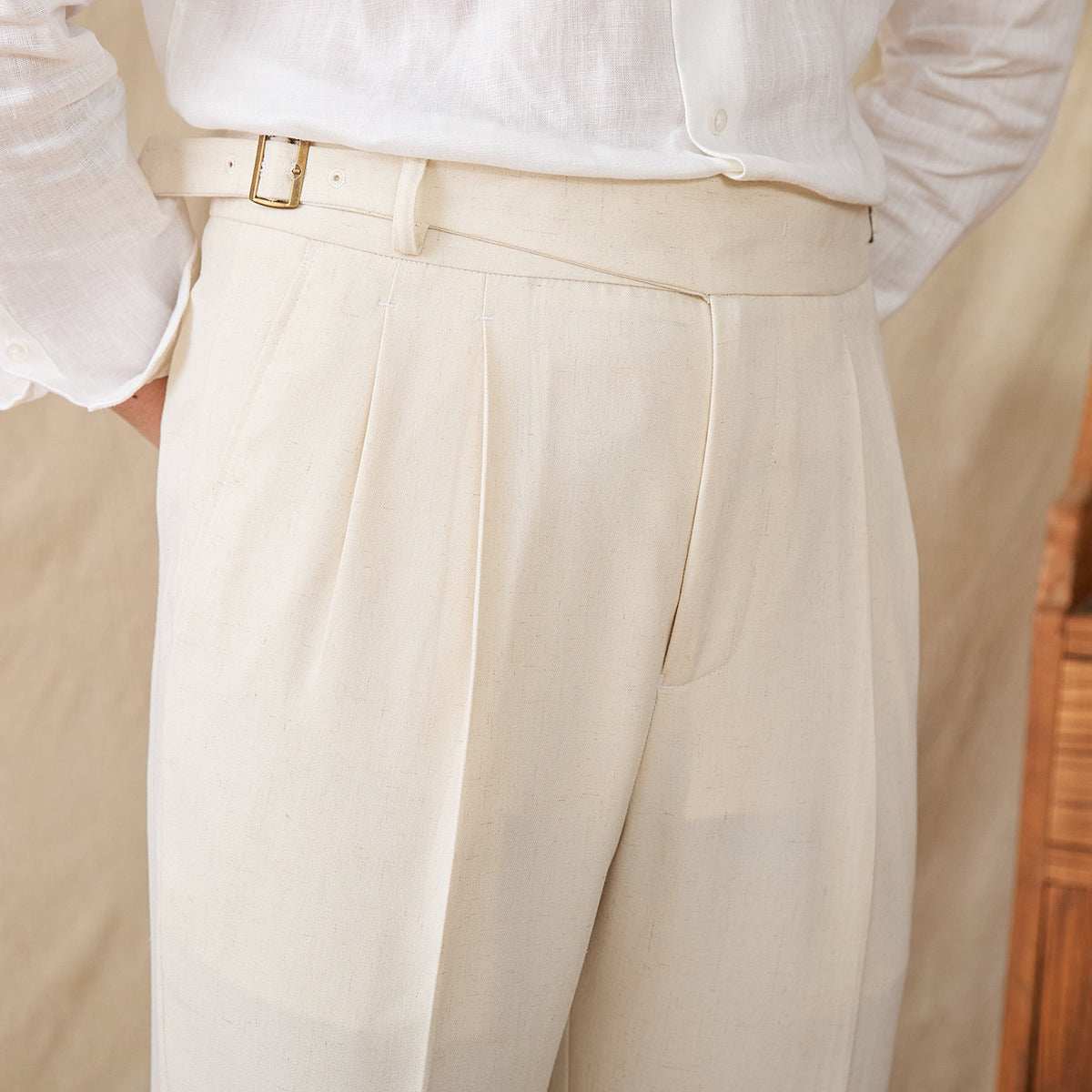 Men’s Linen Blend Double Pleated Straight Fit Trousers