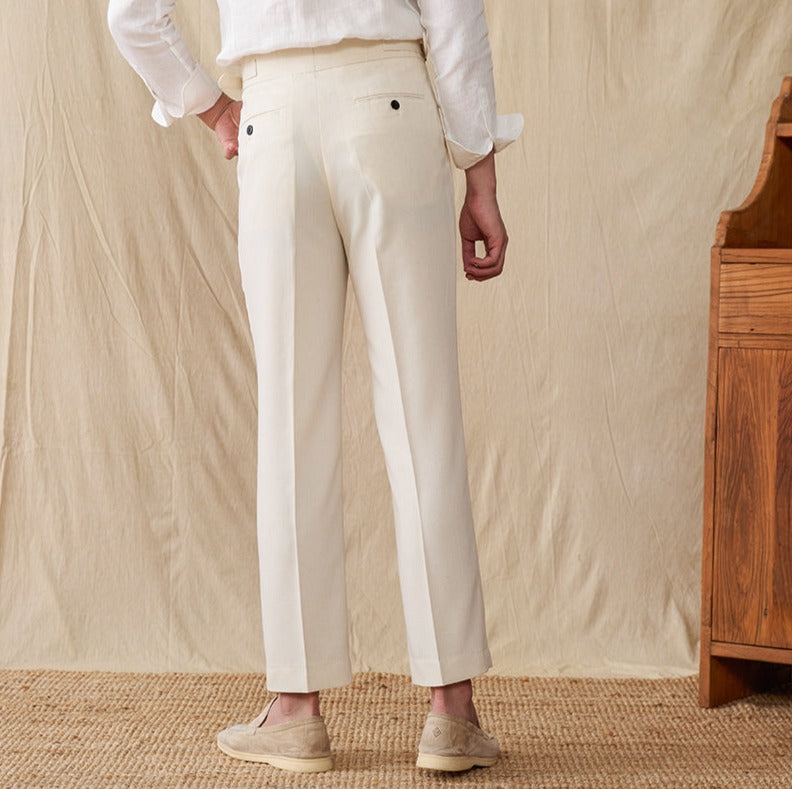 Men’s Linen Blend Double Pleated Straight Fit Trousers