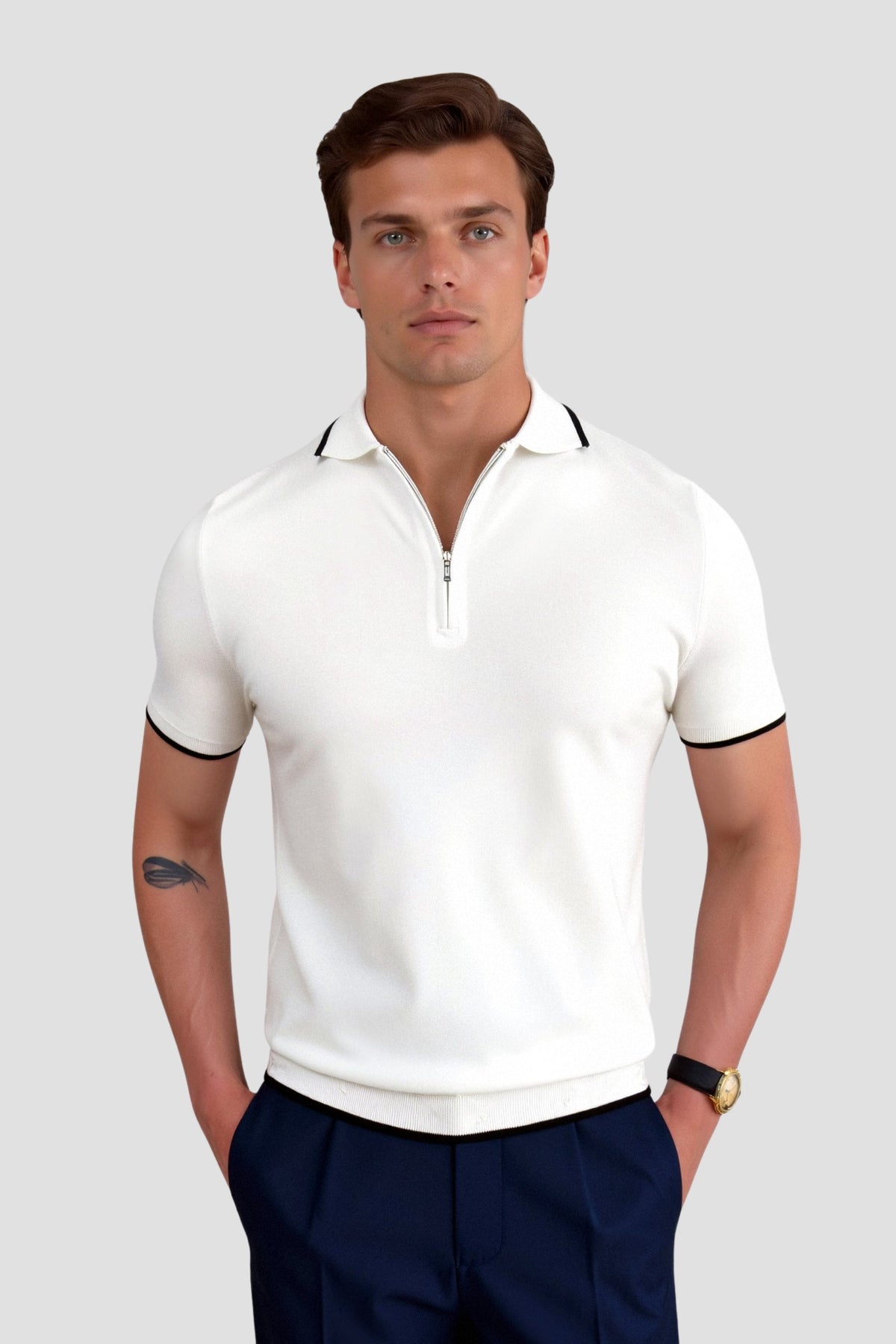 Belmont  Knitted Quarter Zip Golf Polo