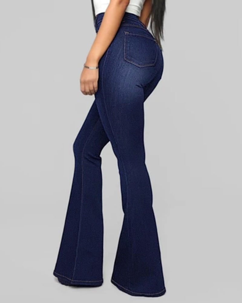 Women’s High-Waist Flared Stretch Jeans, Slim Fit Denim Trousers, Multicolor