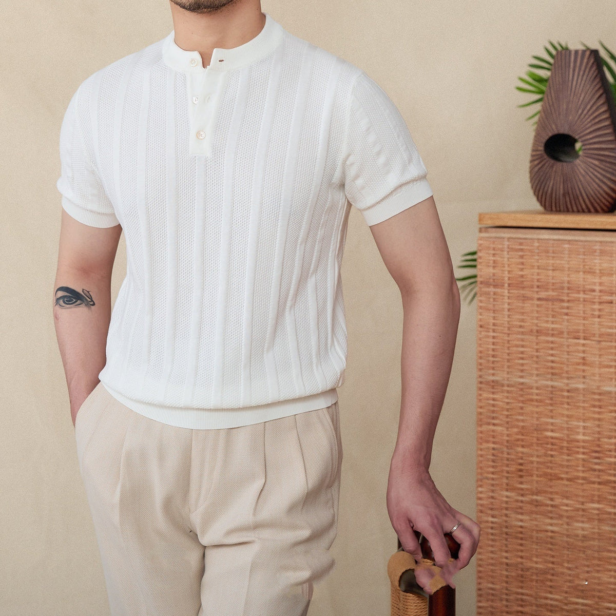 Men's Antalya Pleated Cotton Henley