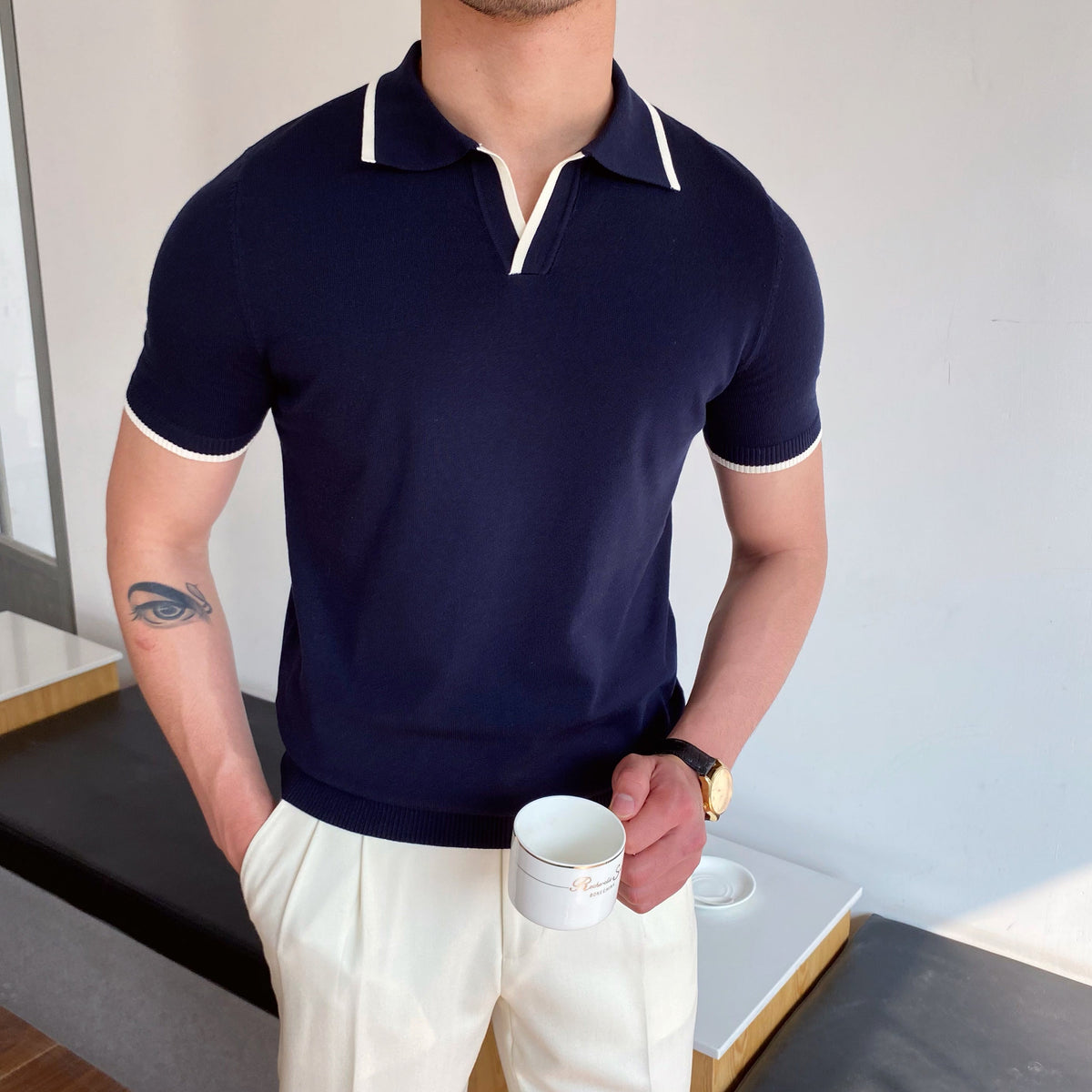 Men’s Contrast Piping Polo Shirt