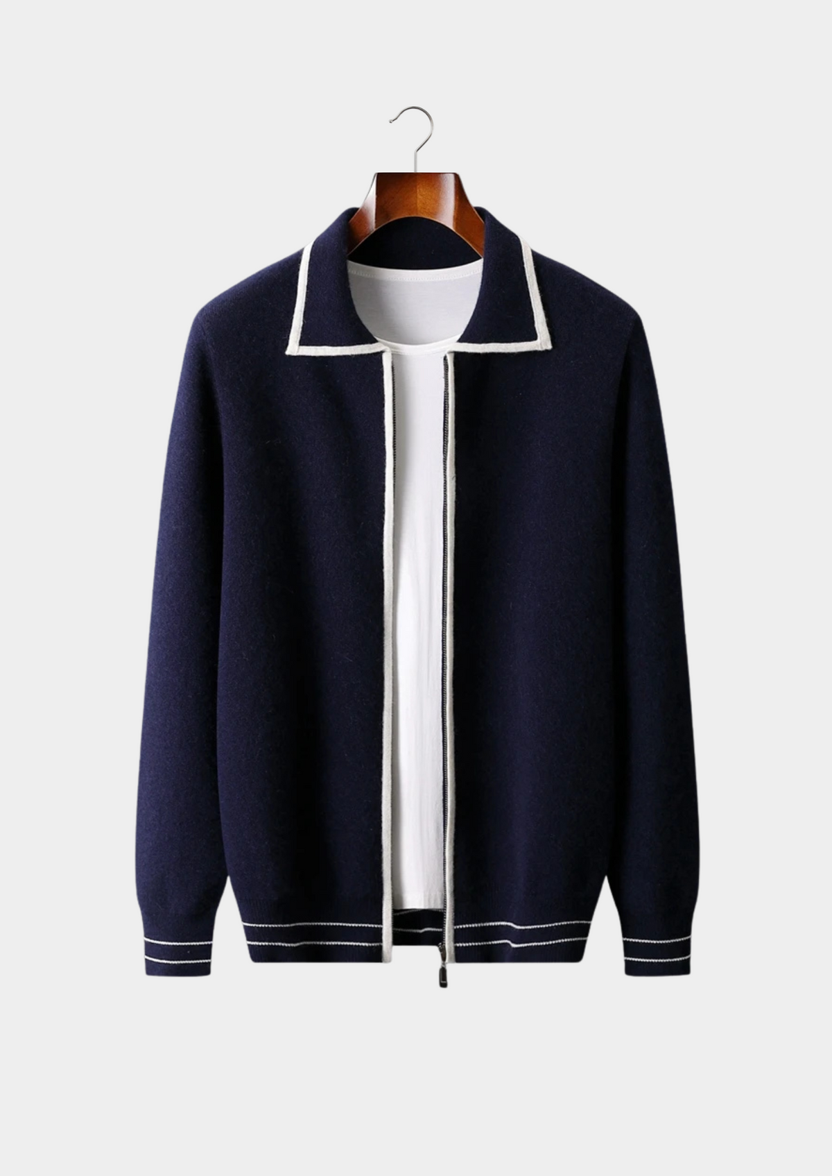 BELMONT WOOL TWO-TONE POLO CARDIGAN