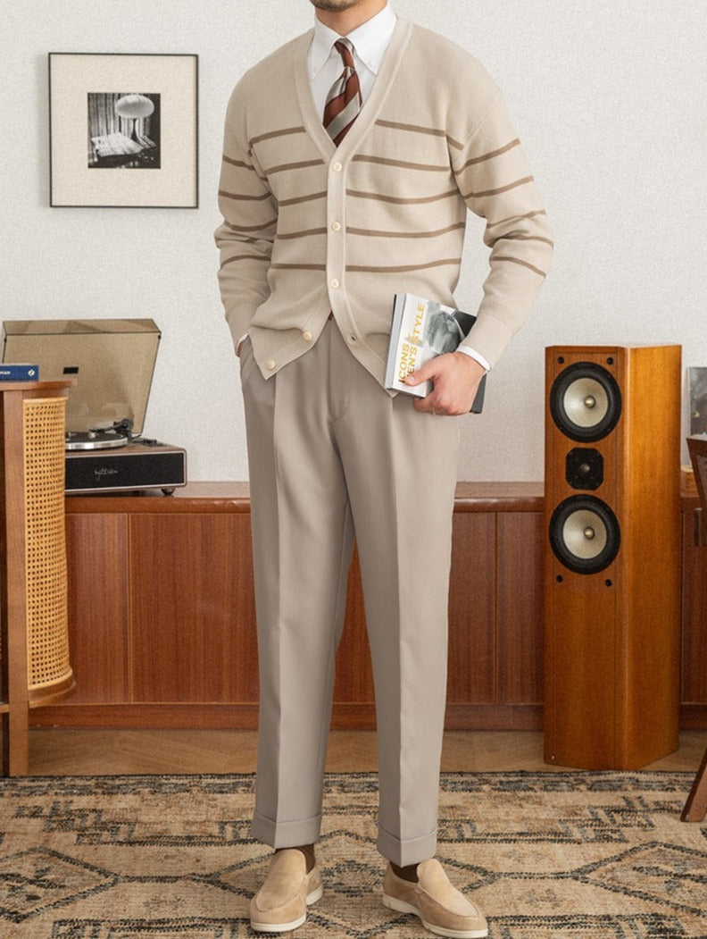Men’s Striped Knitted Wool Blend Cardigan