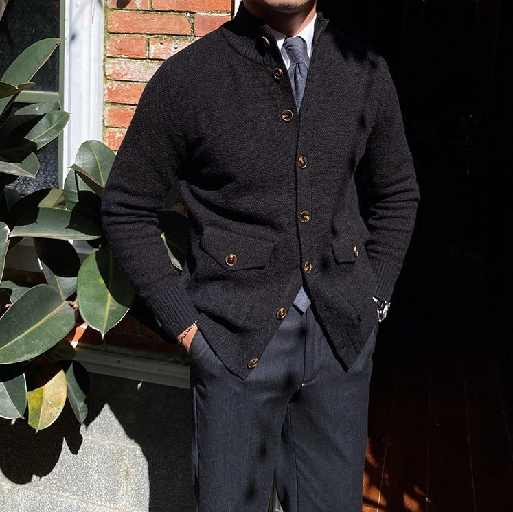 Men's Textured Button Up Knit Cardigan