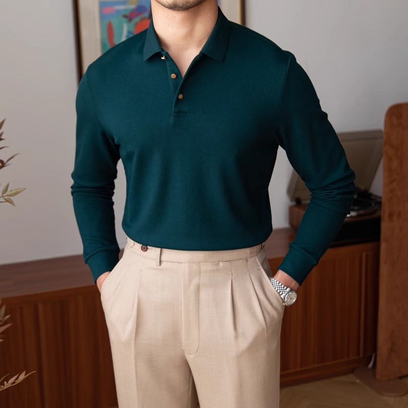 Men’s Cotton Blend Knit Long Sleeve Polo Shirt