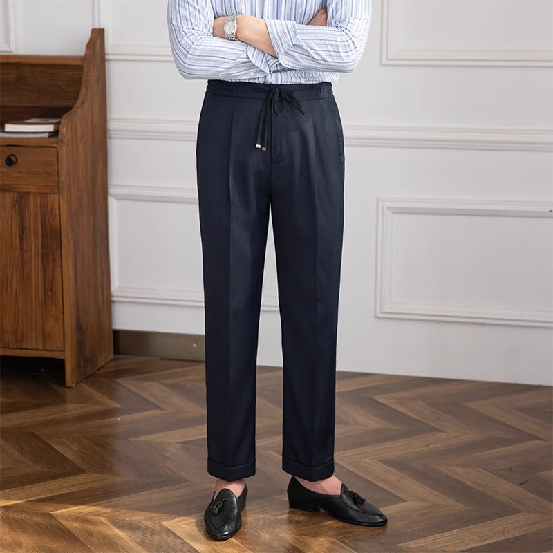 Men's Wool Trousers with Drawstring Waistband