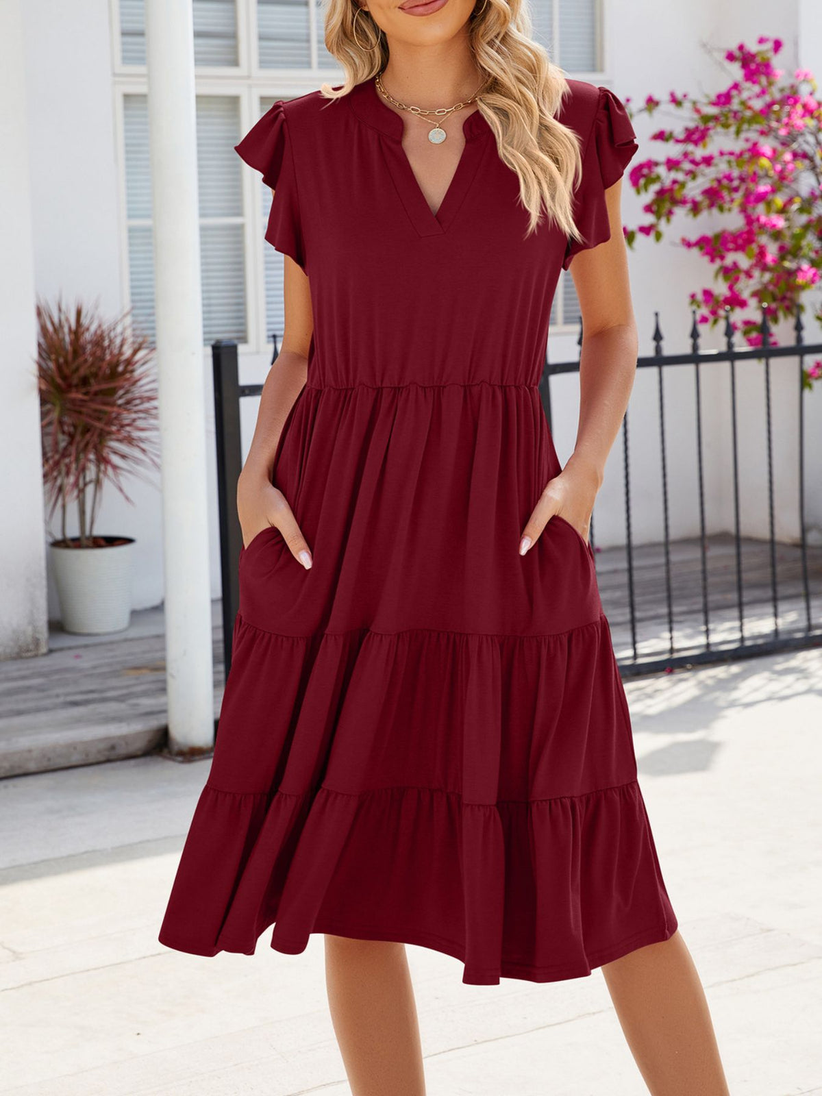 Women's Ruffled Tiered Midi Dress