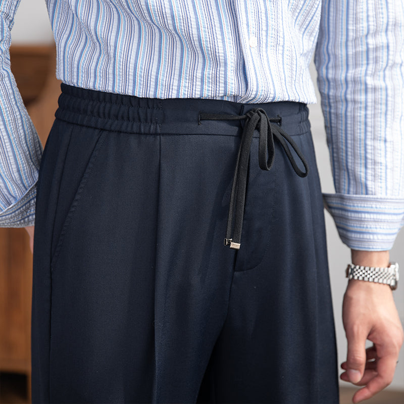 Men's Wool Trousers with Drawstring Waistband