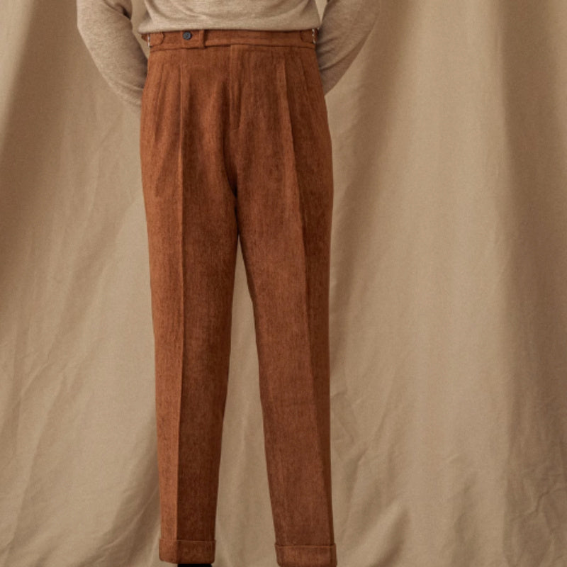 Men's  Cambridge Chenille Straight Fit Pleated Trousers