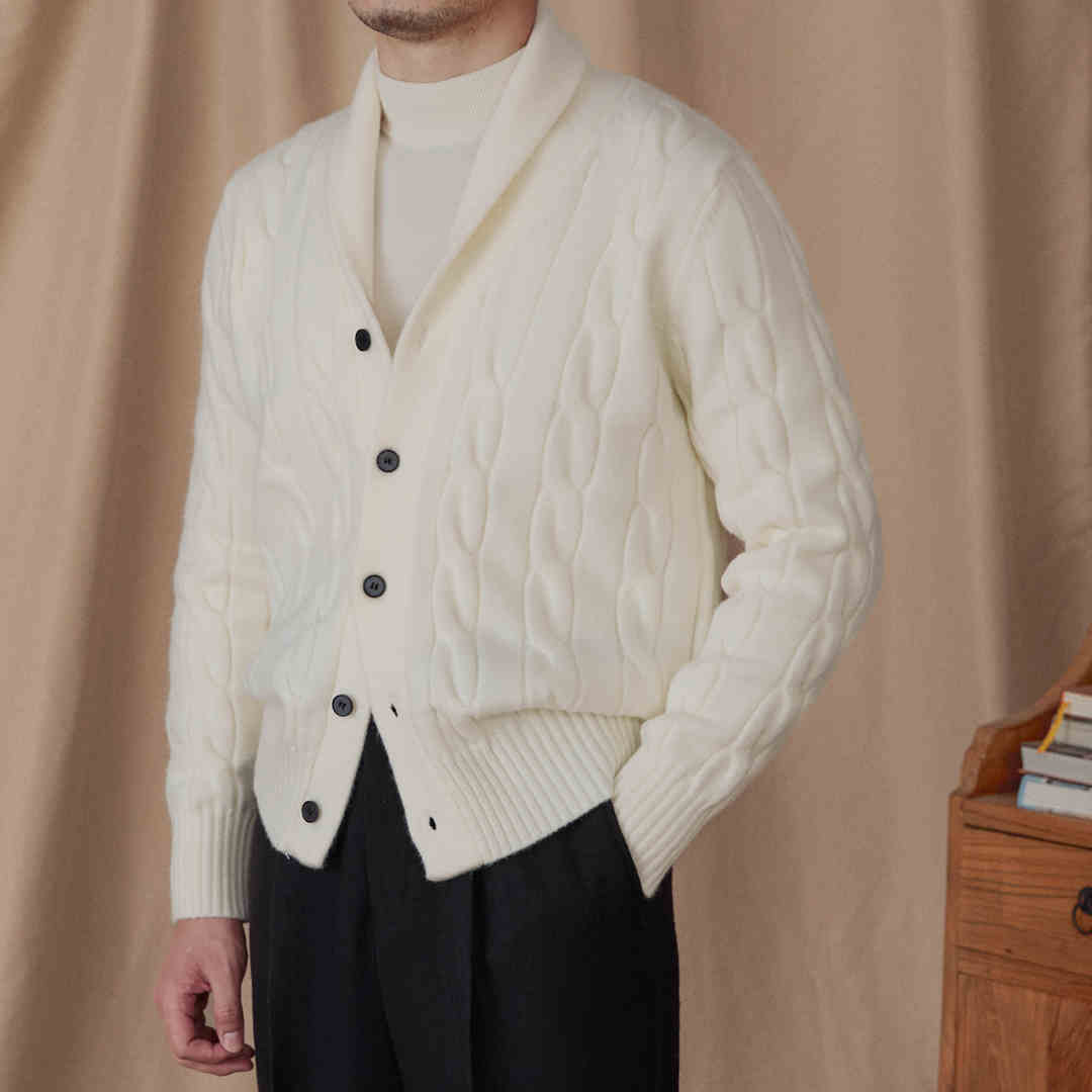 Men’s Cable Knit Shawl Collar Cardigan