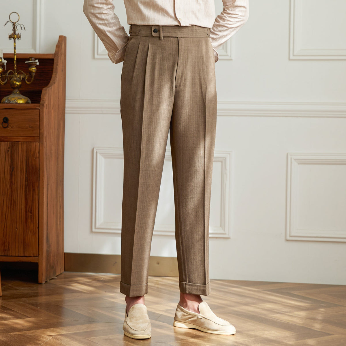 Men’s Wool Blend Straight Fit Double Pleated Trousers