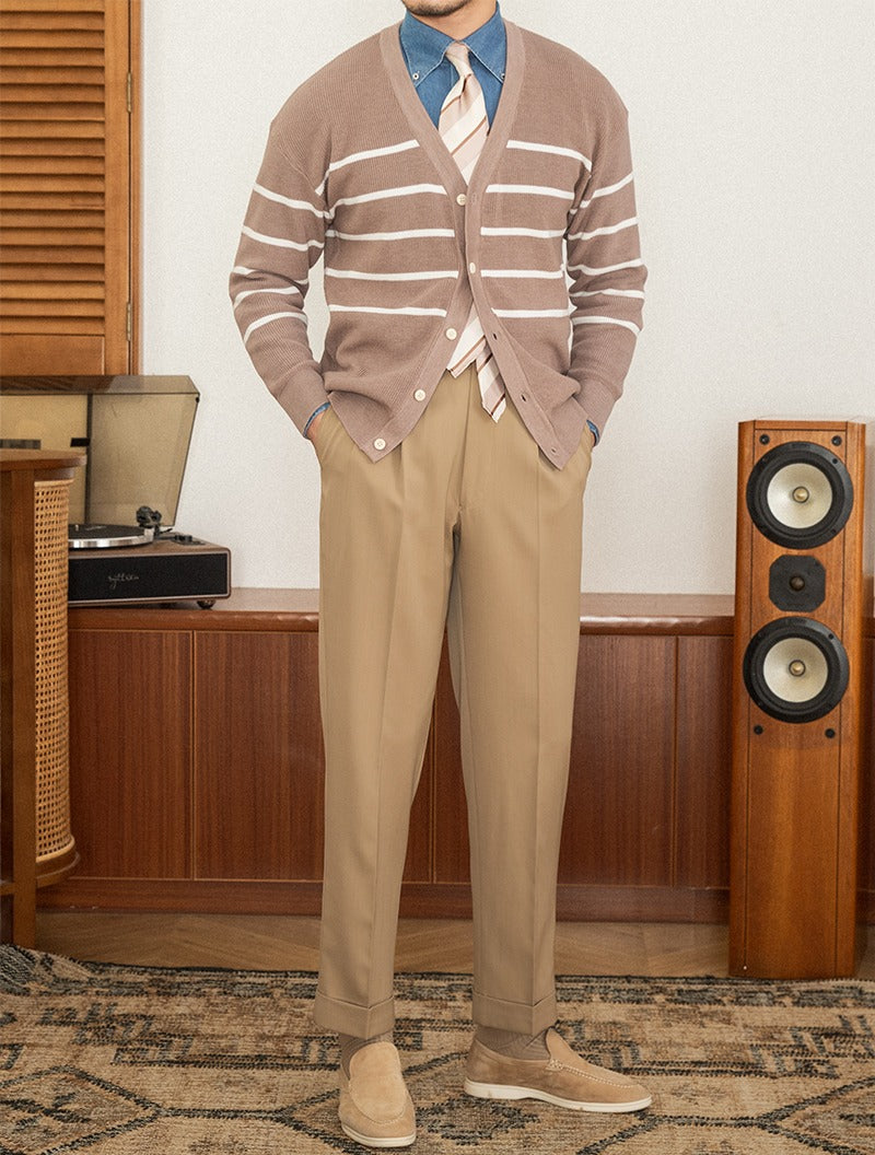 Men’s Striped Knitted Wool Blend Cardigan