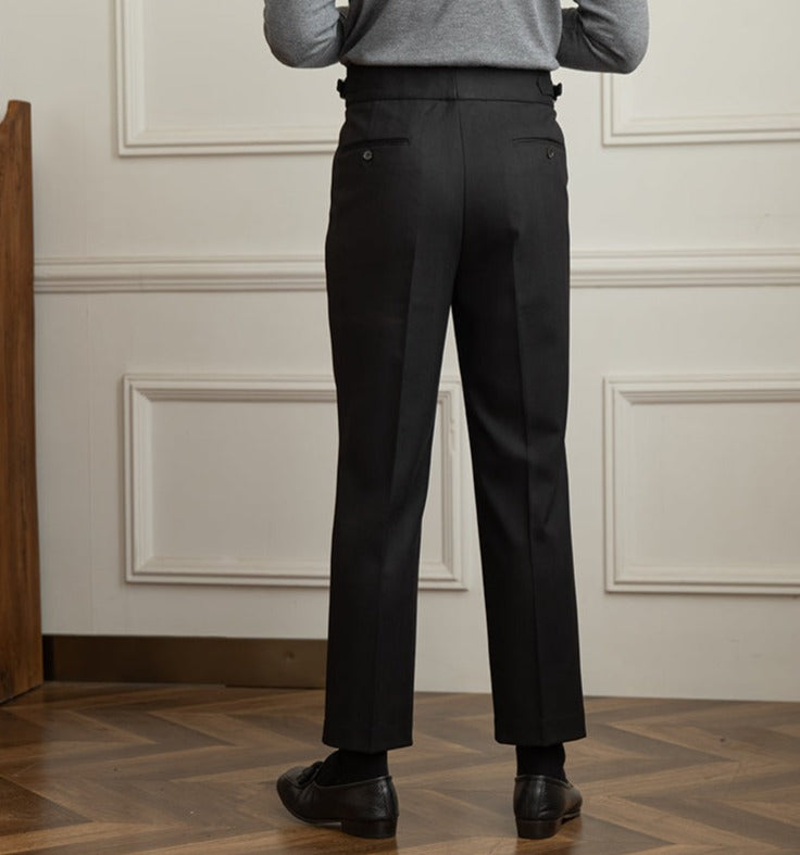 Men's Tuscany Herringbone Wool Blend Double Pleated Trousers