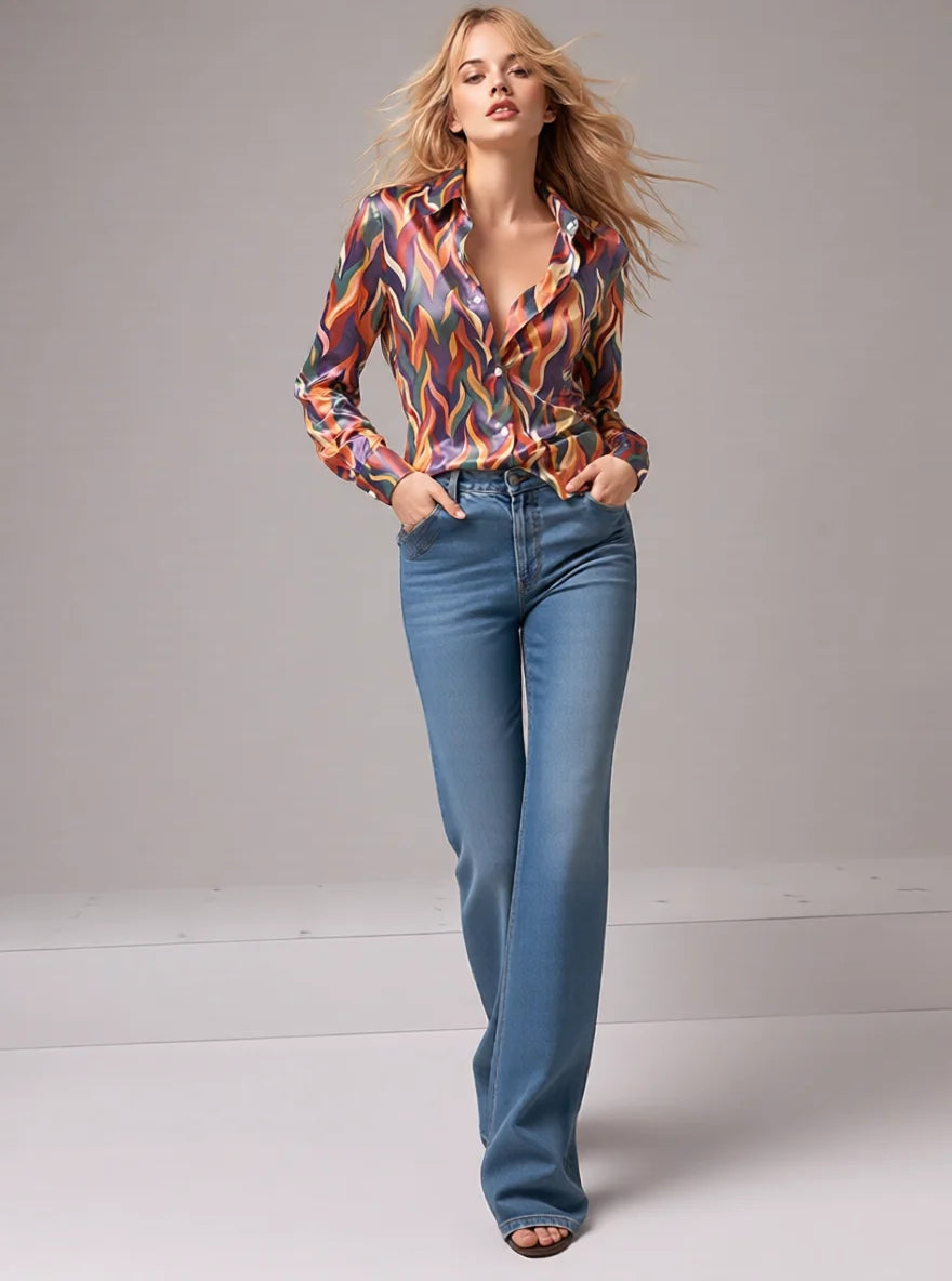 Women's Abstract Print Satin Blouse
