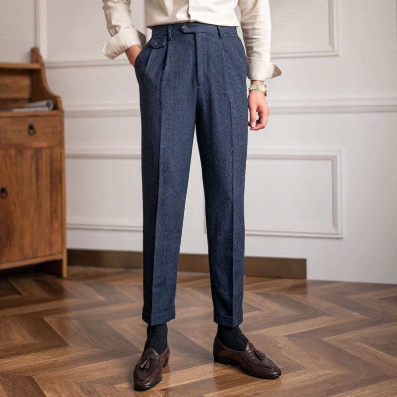 Men's Herringbone Wool Blend Suit Trousers