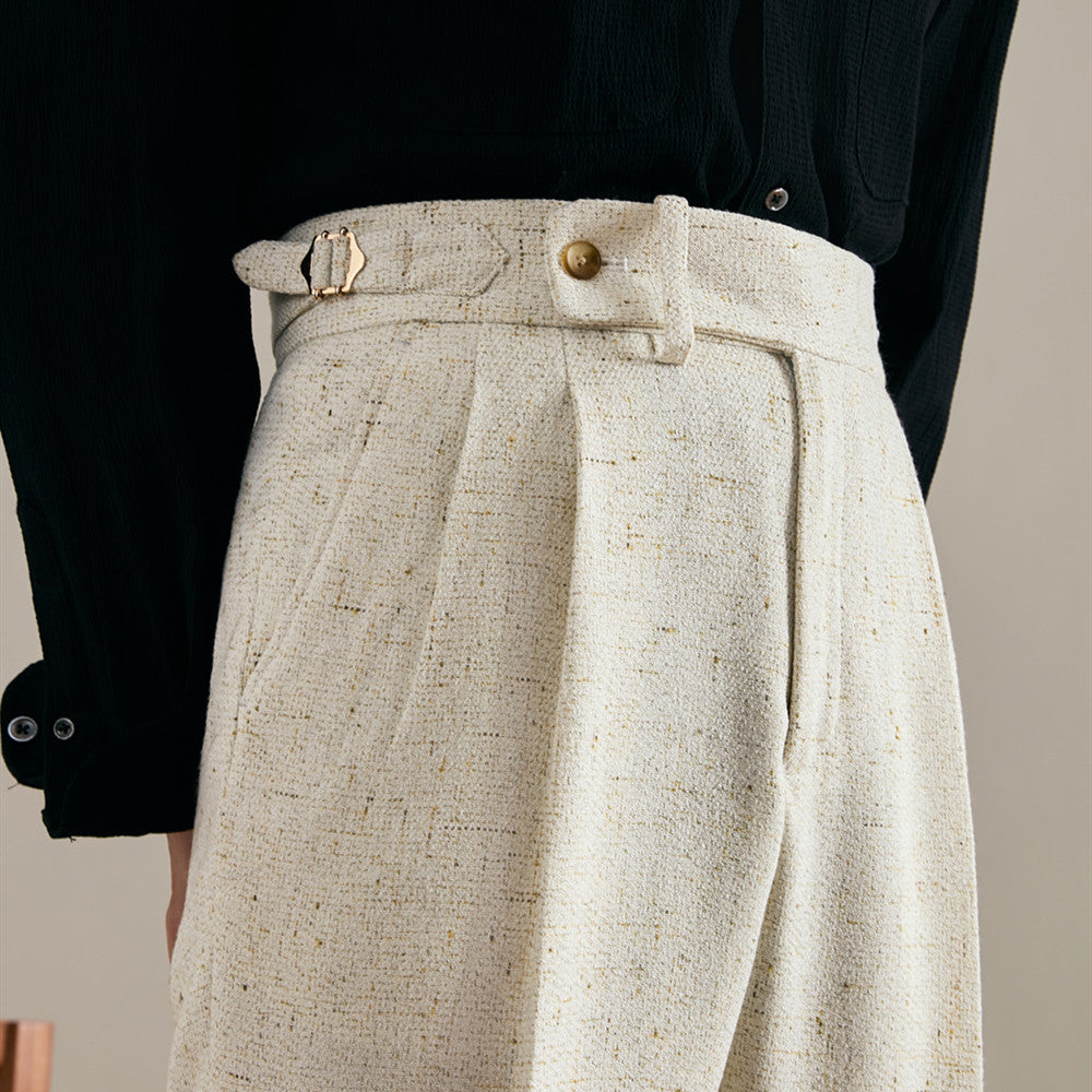 Men's Linen Straight-Fit Trousers with Double Pleats