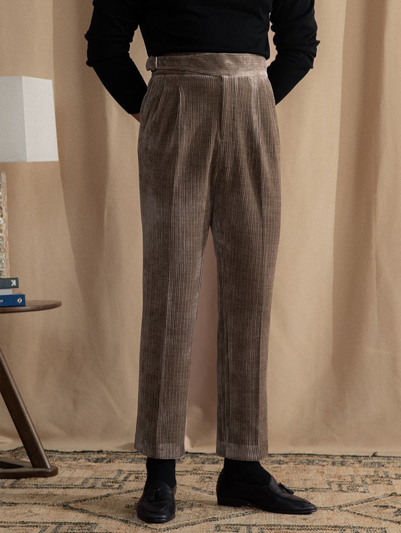 Men's Catania Chenille Ribbed Double Pleated Gurkha Trousers