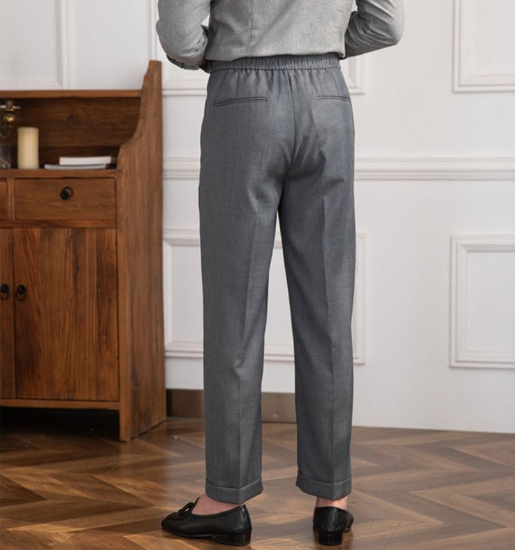 Men's Wool Trousers with Drawstring Waistband