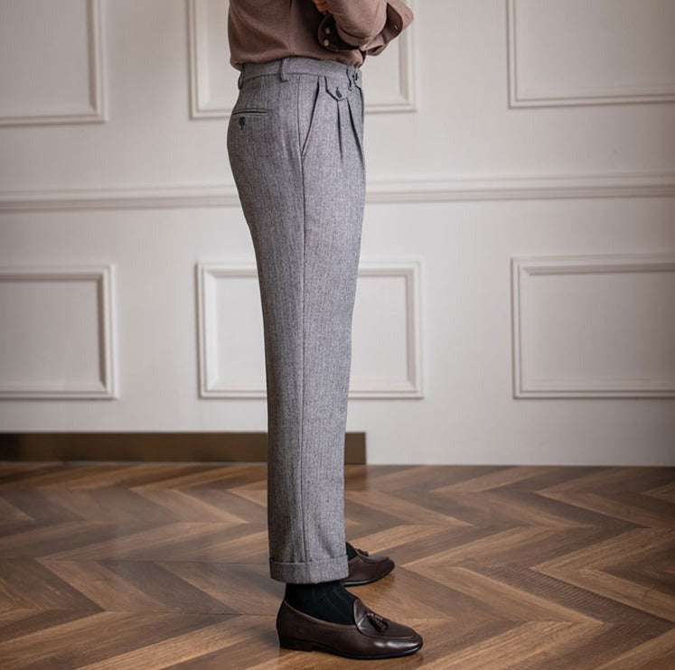 Men's Herringbone Wool Blend Suit Trousers